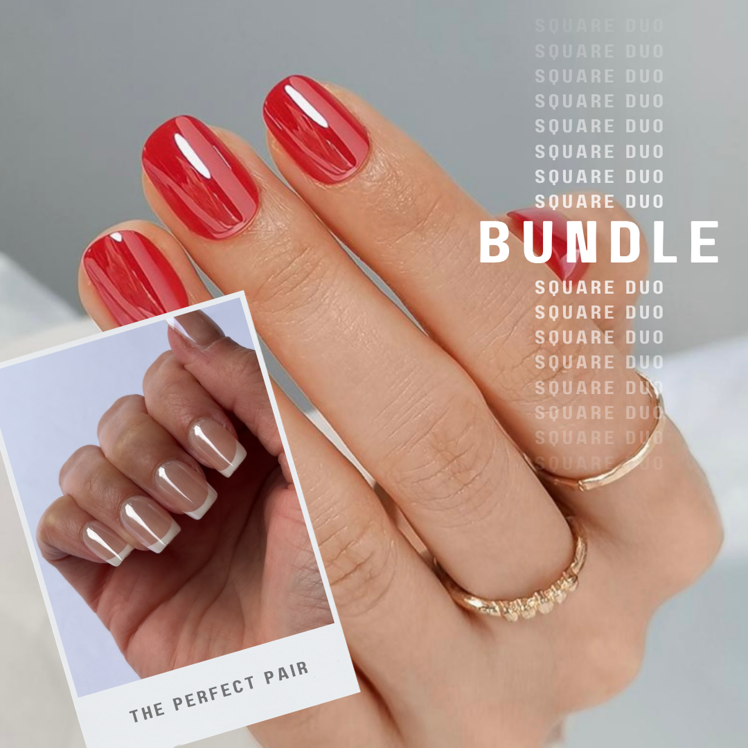 The Square Duo — Red Obsession & Timeless Glow (for short nail beds or nail biters)